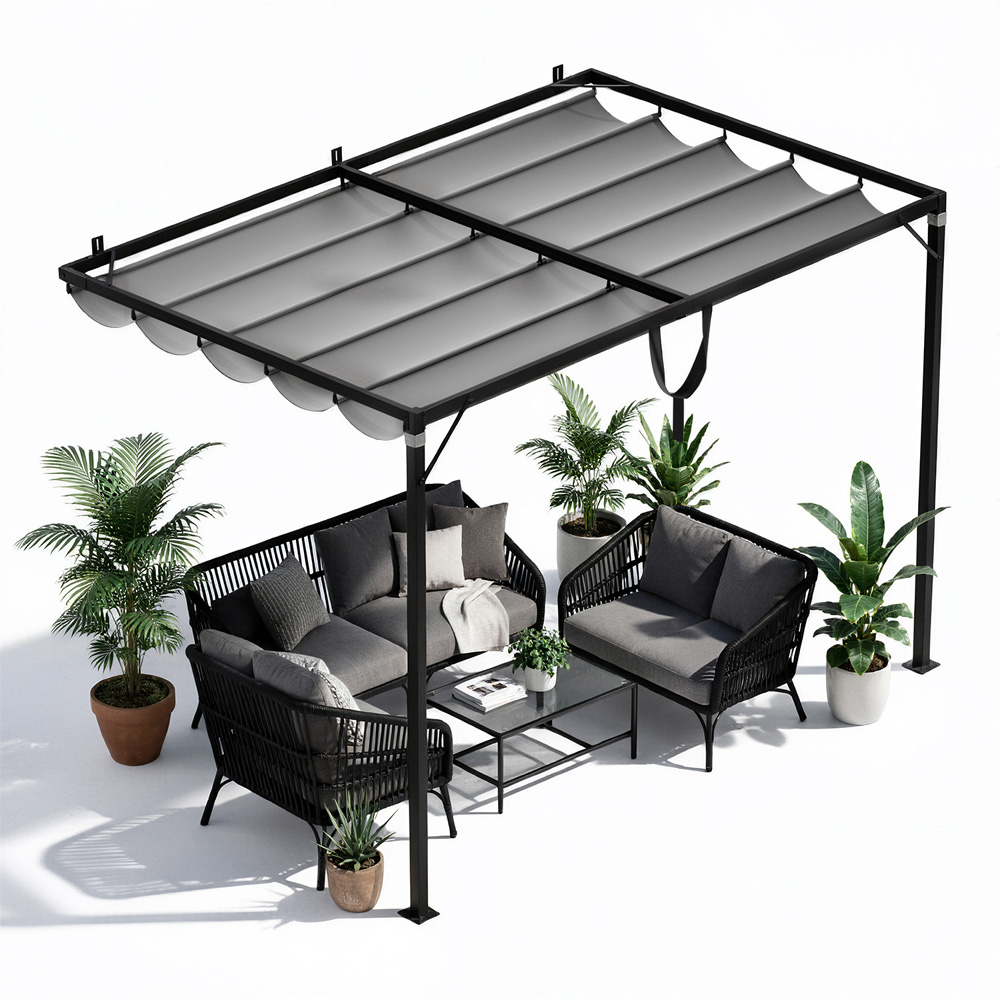 Rattrix 2 x 3m Grey Lean-to-Wall Metal Pergola with Retractable Canopy Image 3