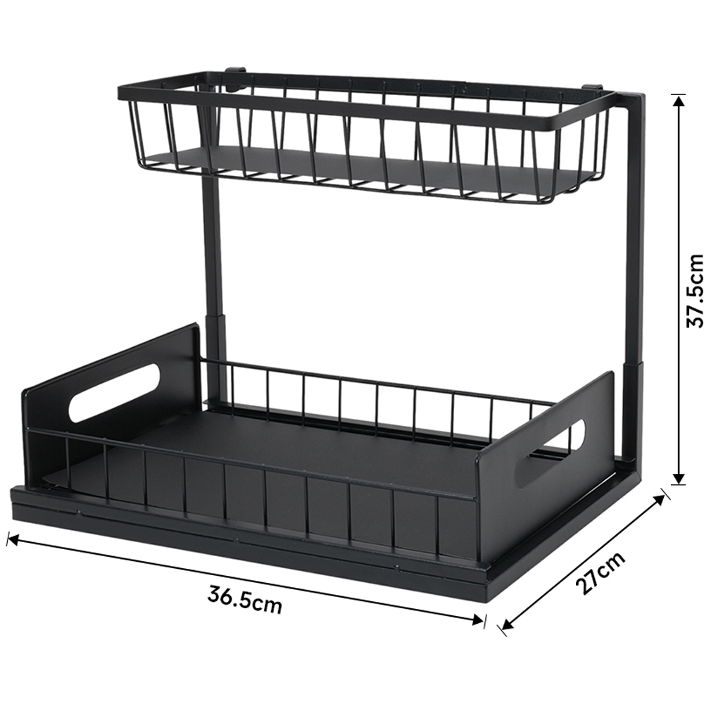 Living and Home 2 Tier Black Metal Under Sink Sliding Organiser Image 7
