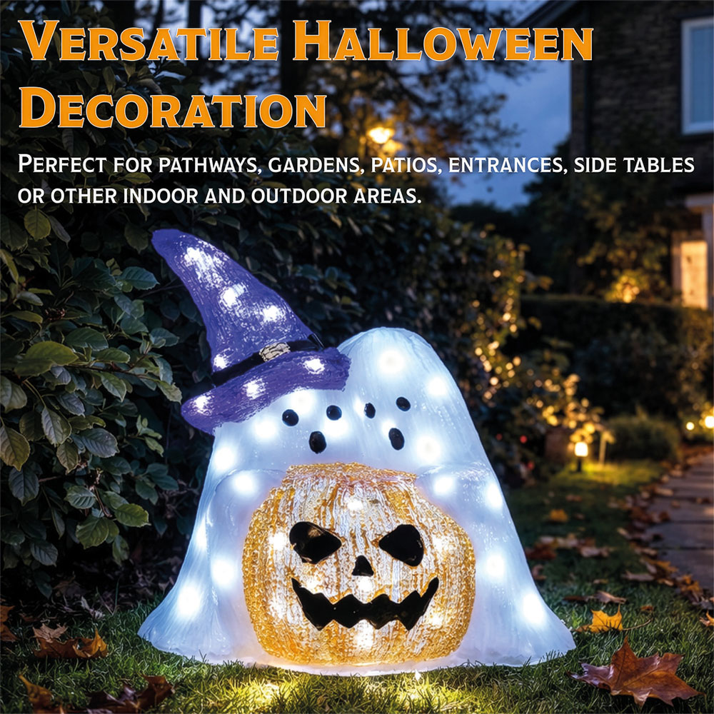 FXLab 50 White LED Pumpkin and Ghost Halloween Decoration 30.5 x 15 x 29.5cm Image 6