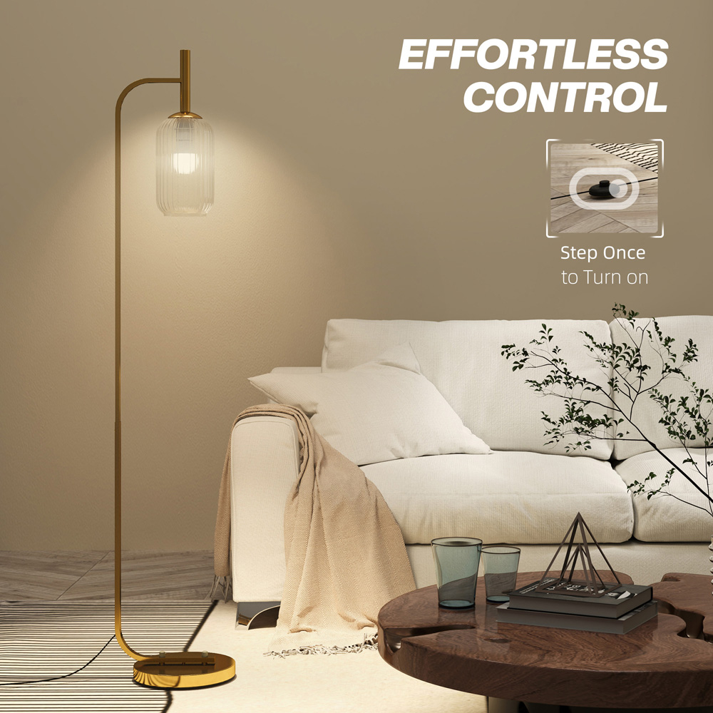 HOMCOM Glass Lampshade Gold Floor Lamp with Foot Switch Image 7