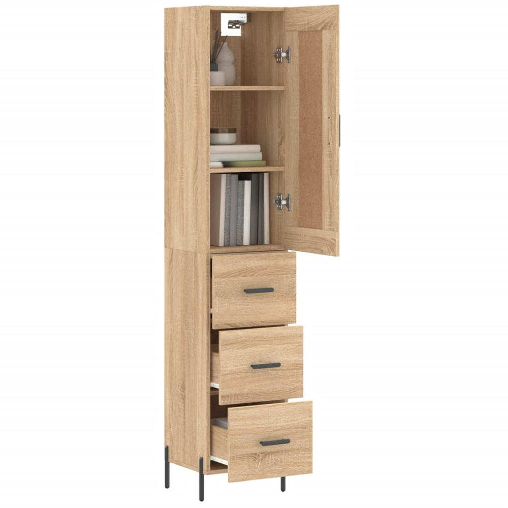 vidaXL Single Door 3 Drawer Sonoma Oak Narrow Highboard Image 3