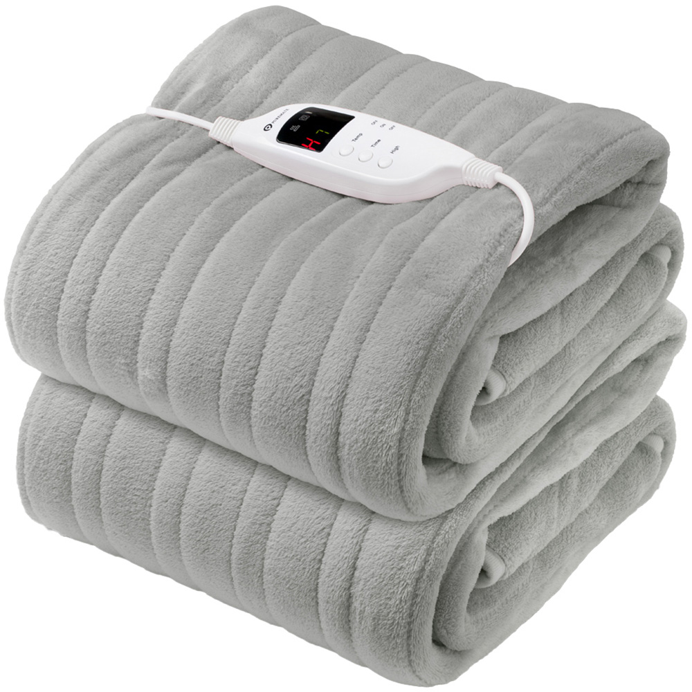 PureMate Grey Fleece Electric Heated Throw with 9 Heat Settings 120W Image 1