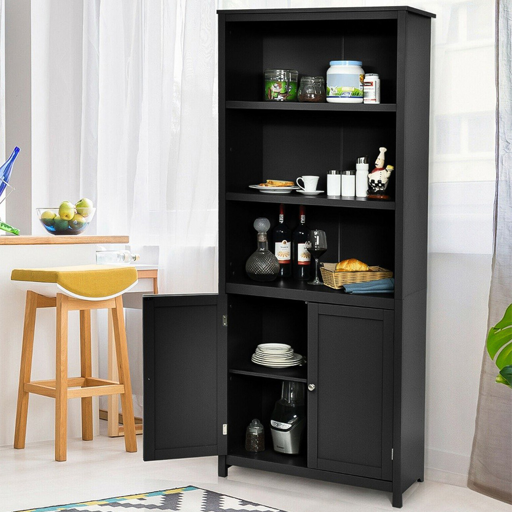 Costway 2 Door 3 Shelf Black Bookcase Image 1
