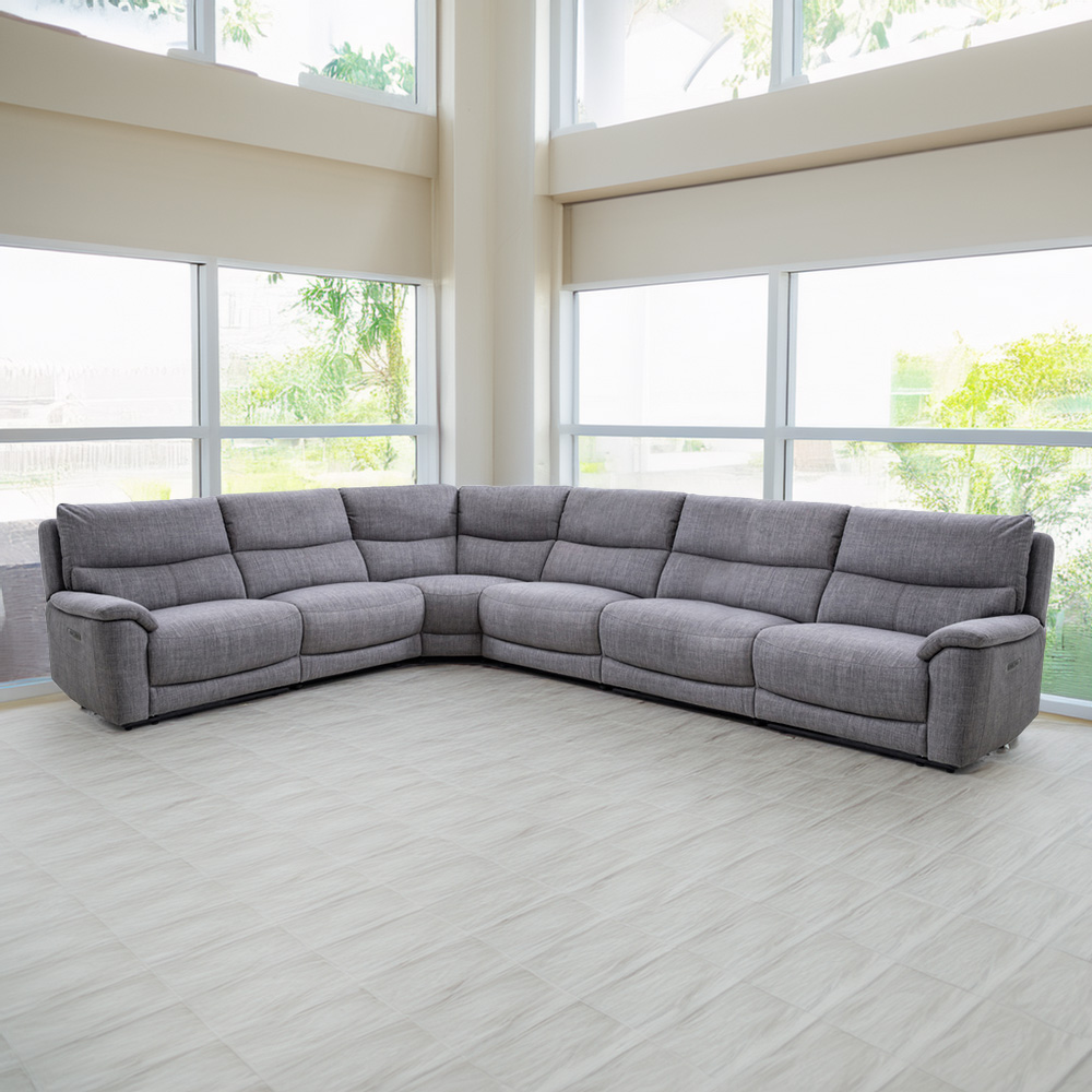 Furniture One 6 Seater Grey Power Reclining Sectional Recliner Sofa Set Image 1
