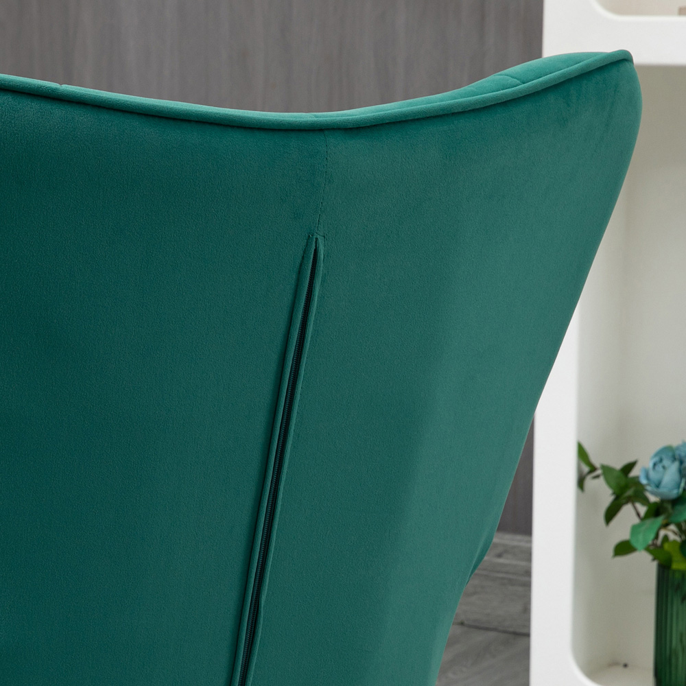 HOMCOM Dark Green Velvet Upholstered Accent Chair with Footstool Image 3