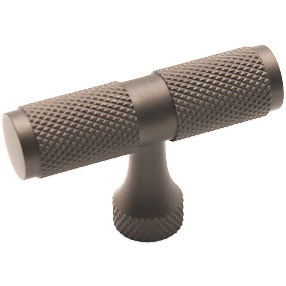 Spira Brass Gunmetal Grey Knurled T-Bar Pull Cupboard Handle Image 1