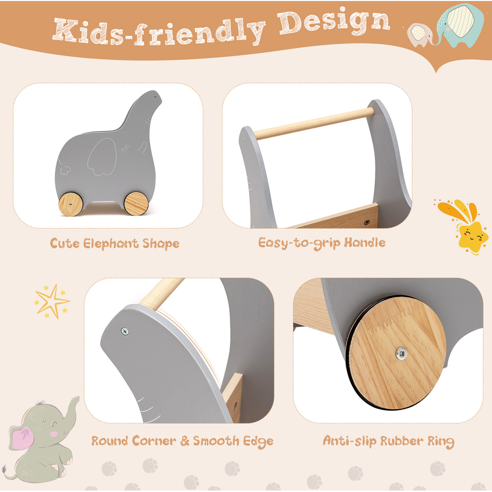 Costway 2 in 1 Grey Wooden Baby Walker with Storage Chest Image 6