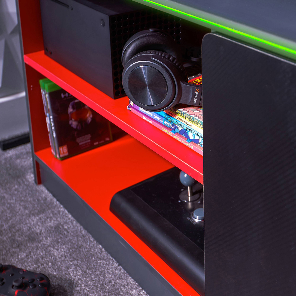 X Rocker Carbon-Tek Single Door 2 Shelf Grey and Red TV Media Cabinet with Neo Fibre LED Light Image 3