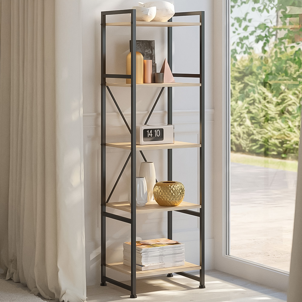 tectake Manchester 5 Shelf Oak Sonoma Bookcase Image 1
