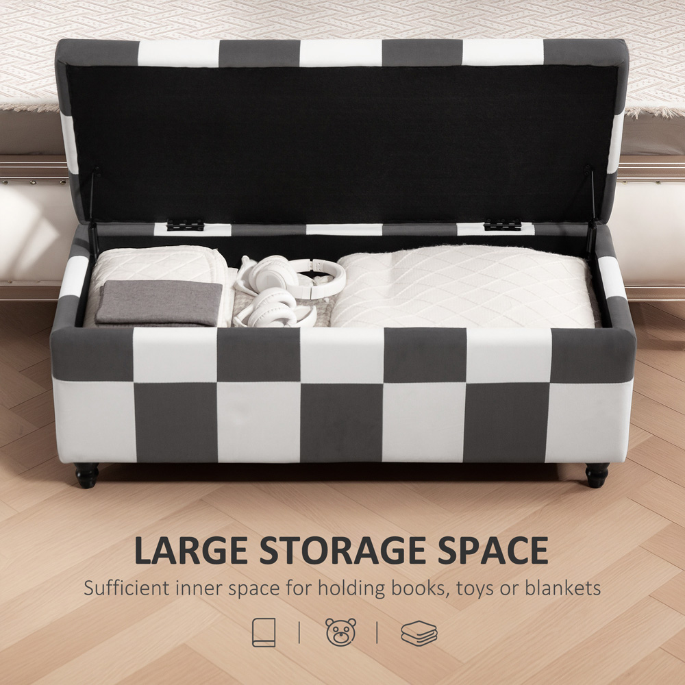 HOMCOM Colour Block Velvet Button Tufted Storage Ottoman Image 8