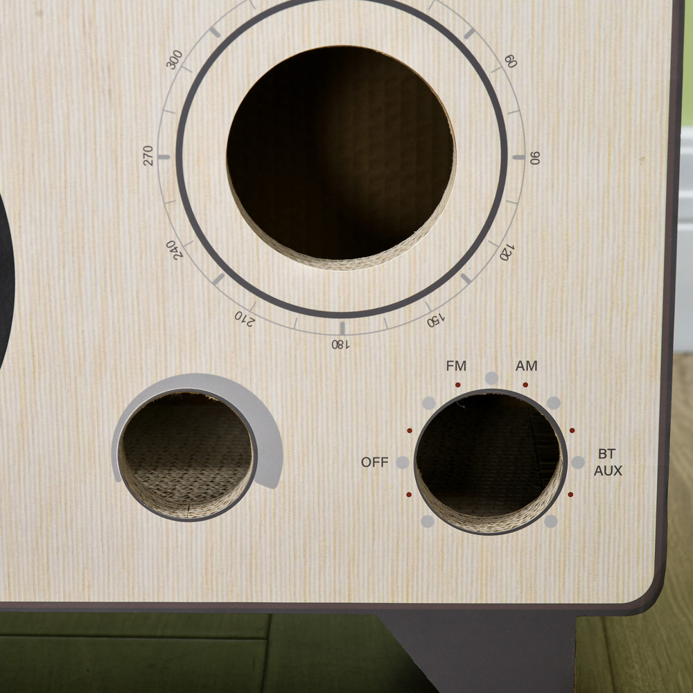 PawHut Natural Wood 2 in 1 Radio Shaped Indoor Cat Scratching Board and House Image 3