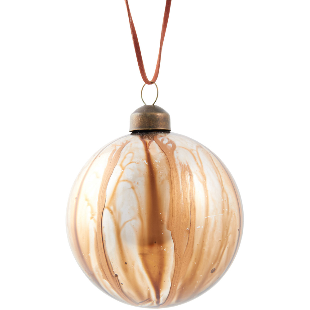 Decadent Bronze White and Gold Marbled Bauble Single Ornament Image 3
