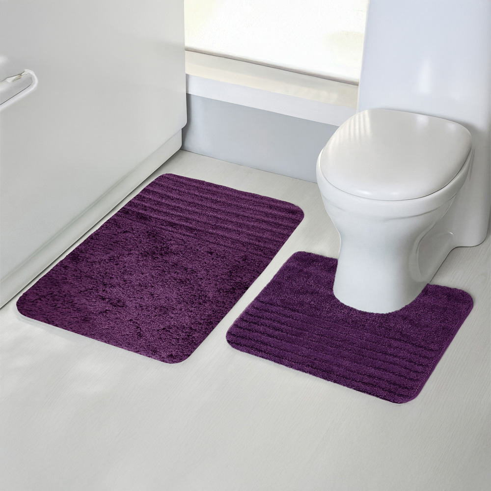 Velosso Linear Purple Bath Mat Set Image 2