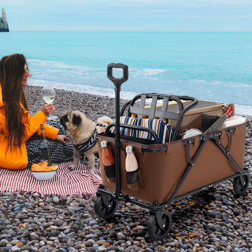 Costway Coffee Collapsible Foldable Wagon Cart with Adjustable Handlebar Image 2