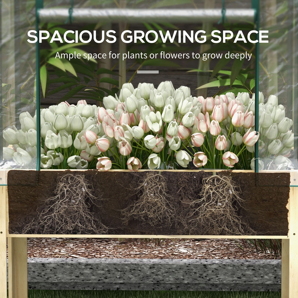 Outsunny Wooden Raised Planter with Greenhouse Cover and Bed Liner 165 x 60 x 115cm Image 7