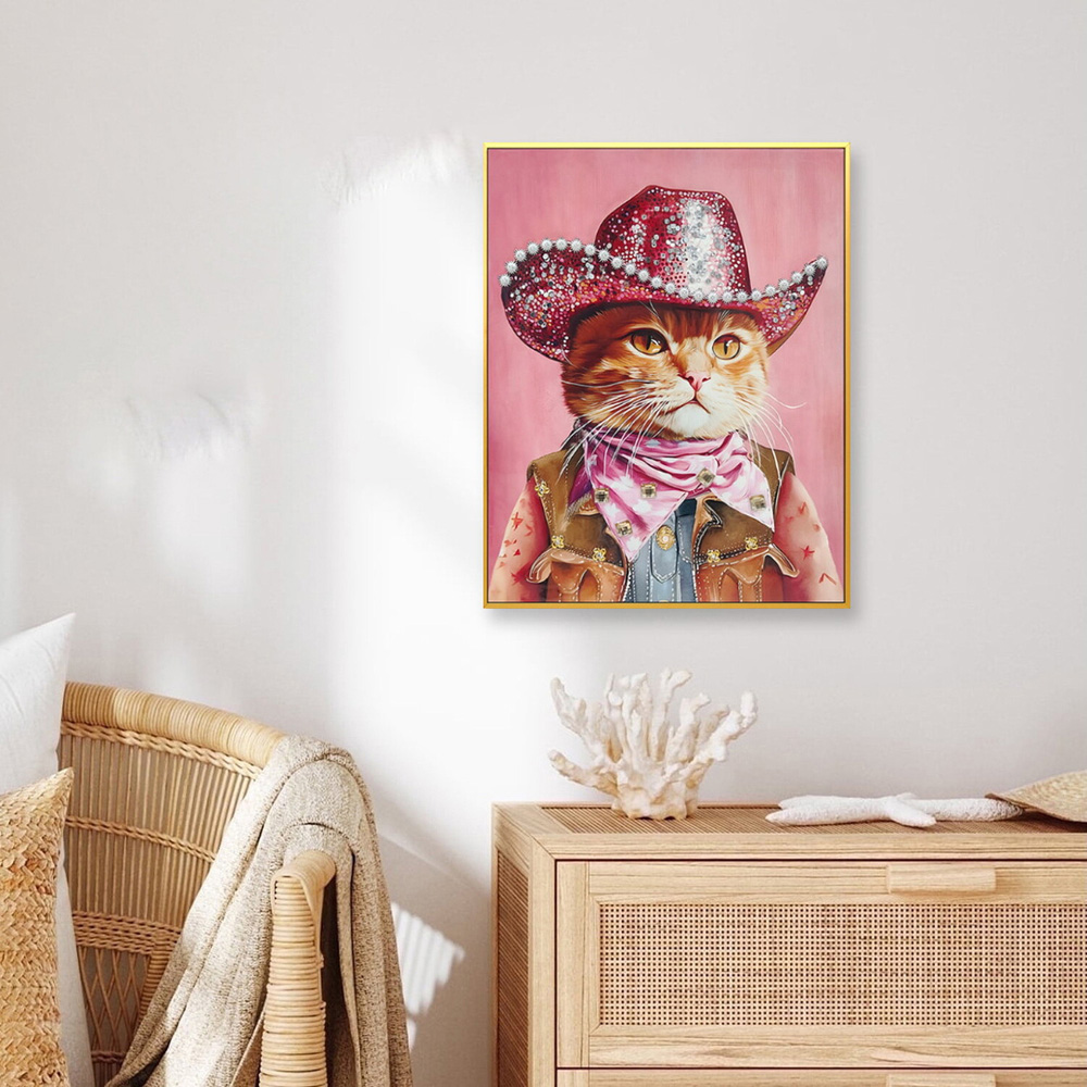 Cowboy Cat Framed Canvas Pink Image 2