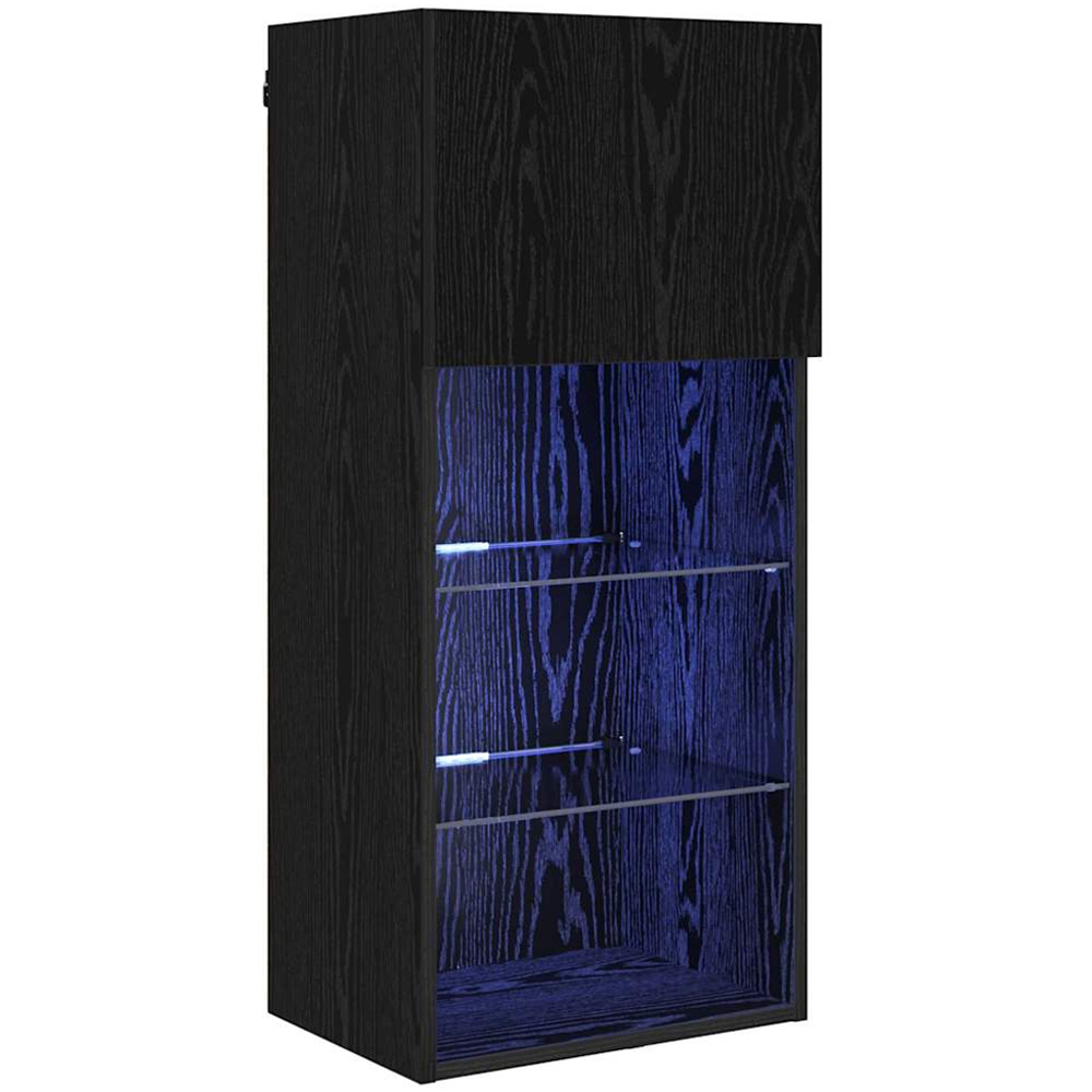 vidaXL Single Door 3 Shelf Black Oak Wide Wall Mounted LED TV Unit Image 2