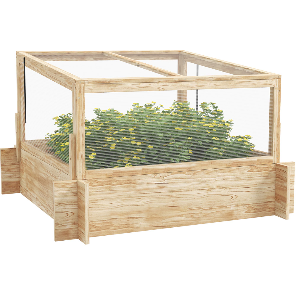 Outsunny Natural Wood Effect Raised Bed Garden Box Planter with Greenhouse Image 1