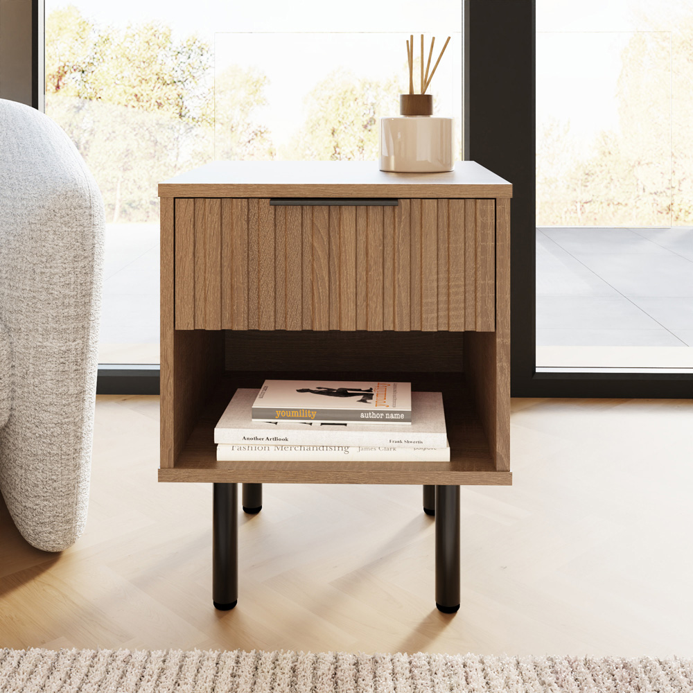 GFW Nervata Single Drawer Single Shelf Oak Lamp Table Image 7