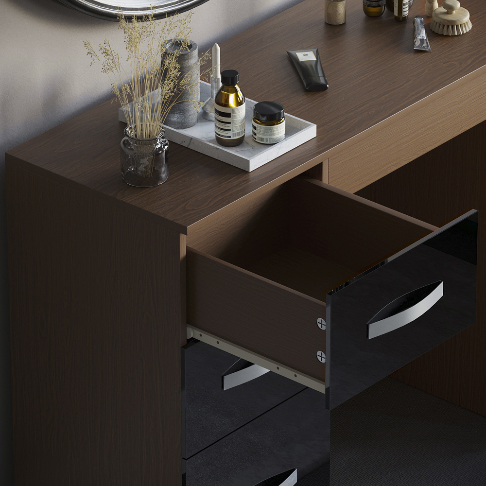 Vida Designs Hulio 3 Drawer Walnut and Black Dressing Table Image 5