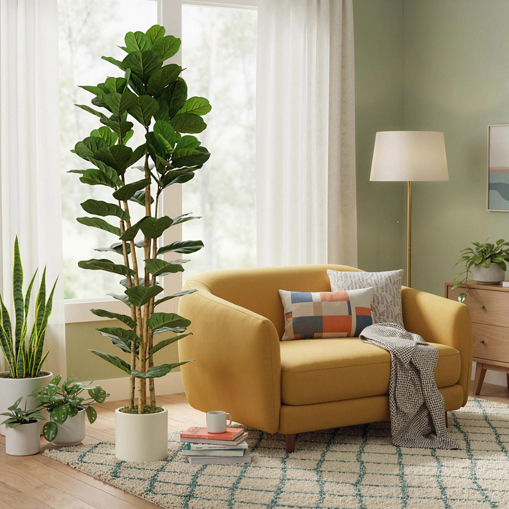 Portland Fiddle Leaf Fig Artificial Tree in Pot with Solid Wood Trunks 6ft Image 4