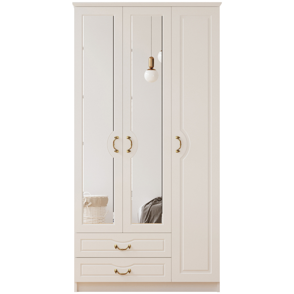 Evu ANNE 3 Doors 2 Drawers White Mirrored Wardrobe Image 2