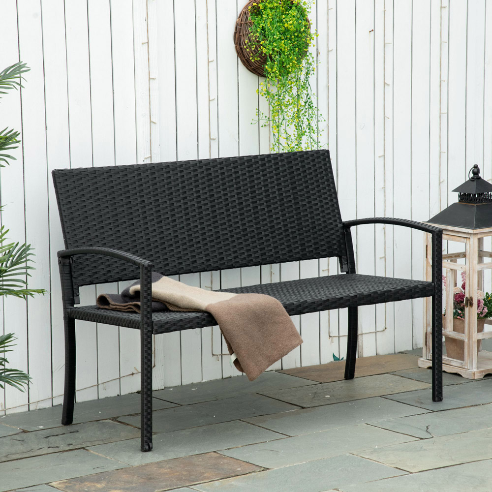 Outsunny 2 Seater Black Rattan Bench Image 7