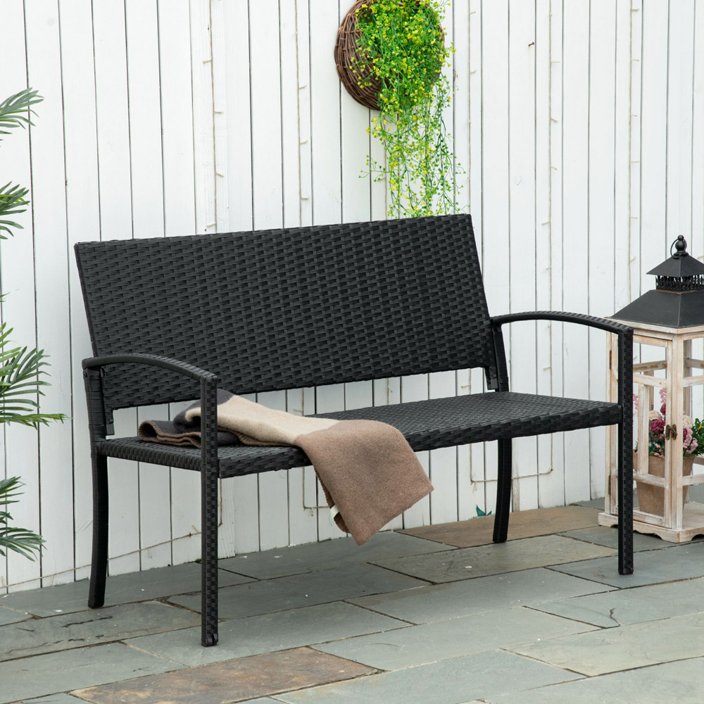 Outsunny 2 Seater Black Rattan Bench Wilko