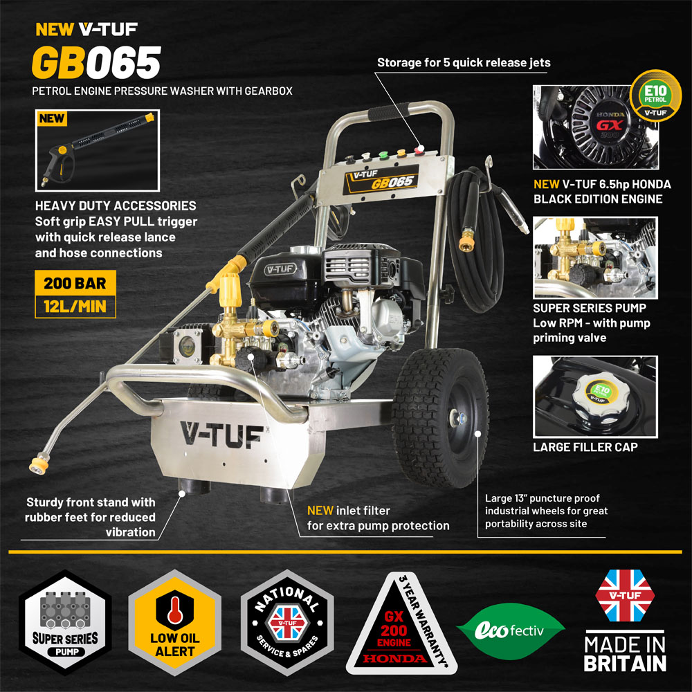 V-TUF GB065 6.5HP Honda Pressure Washer with Gearbox Pump 200Bar Image 5