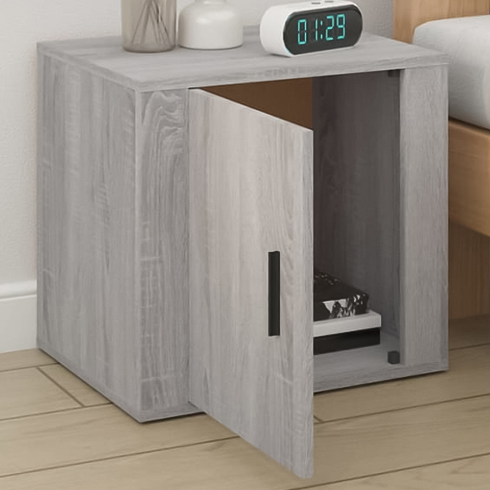 vidaXL Single Door Grey Wooden Bedside Cabinet Image 1
