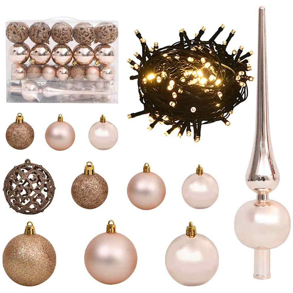 vidaXL Pre-Lit Rose Gold Baubles Green Artificial Snow Tipped Christmas Tree 5ft Image 3