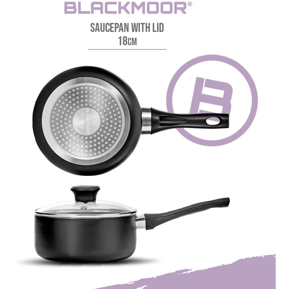 Blackmoor 18cm Black Ceramic Non-Stick Saucepan with Tempered Glass Lid Image 9