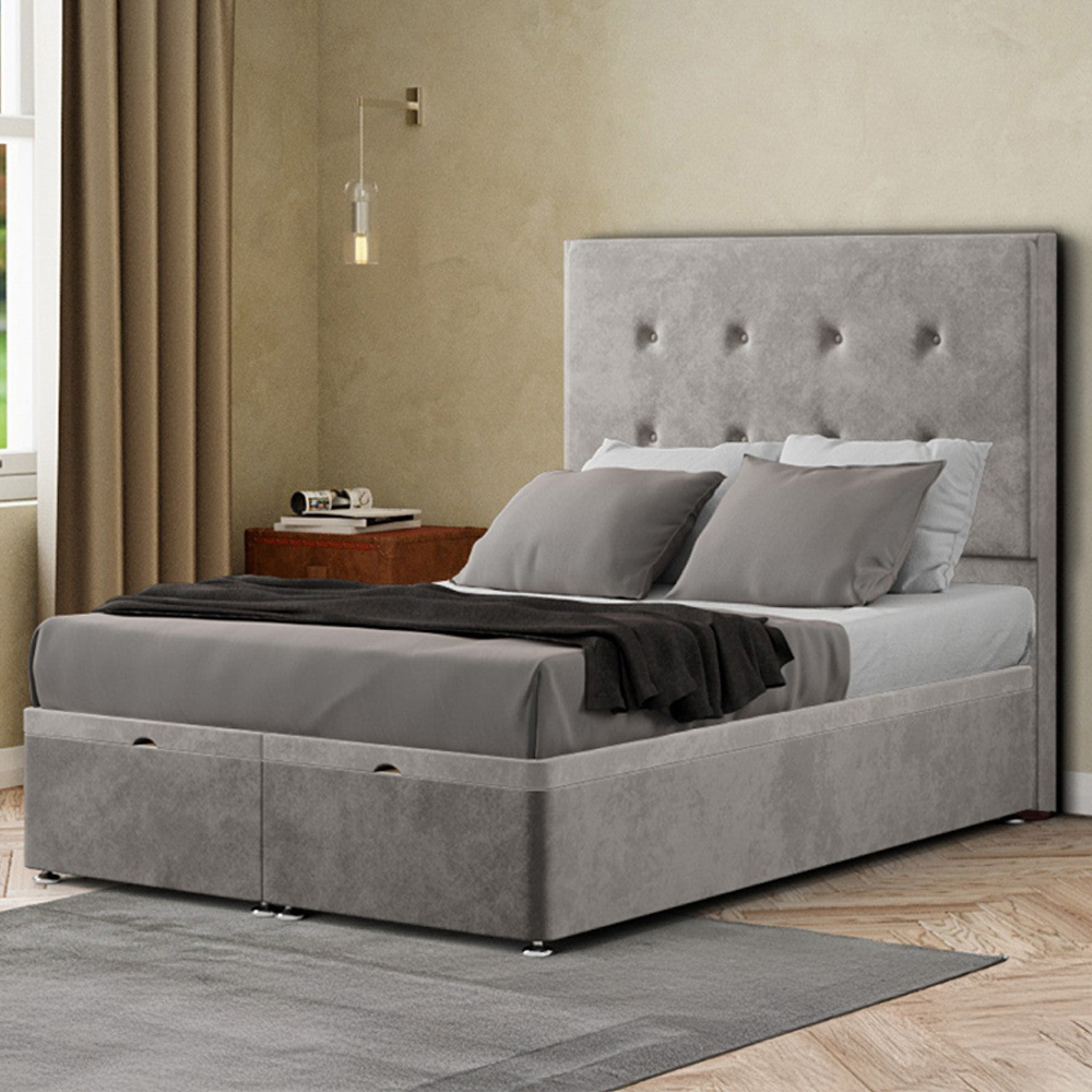 Eleganza Darlington Small Double Silver Plush Ottoman Bed with Floor Standing Headboard Image 1