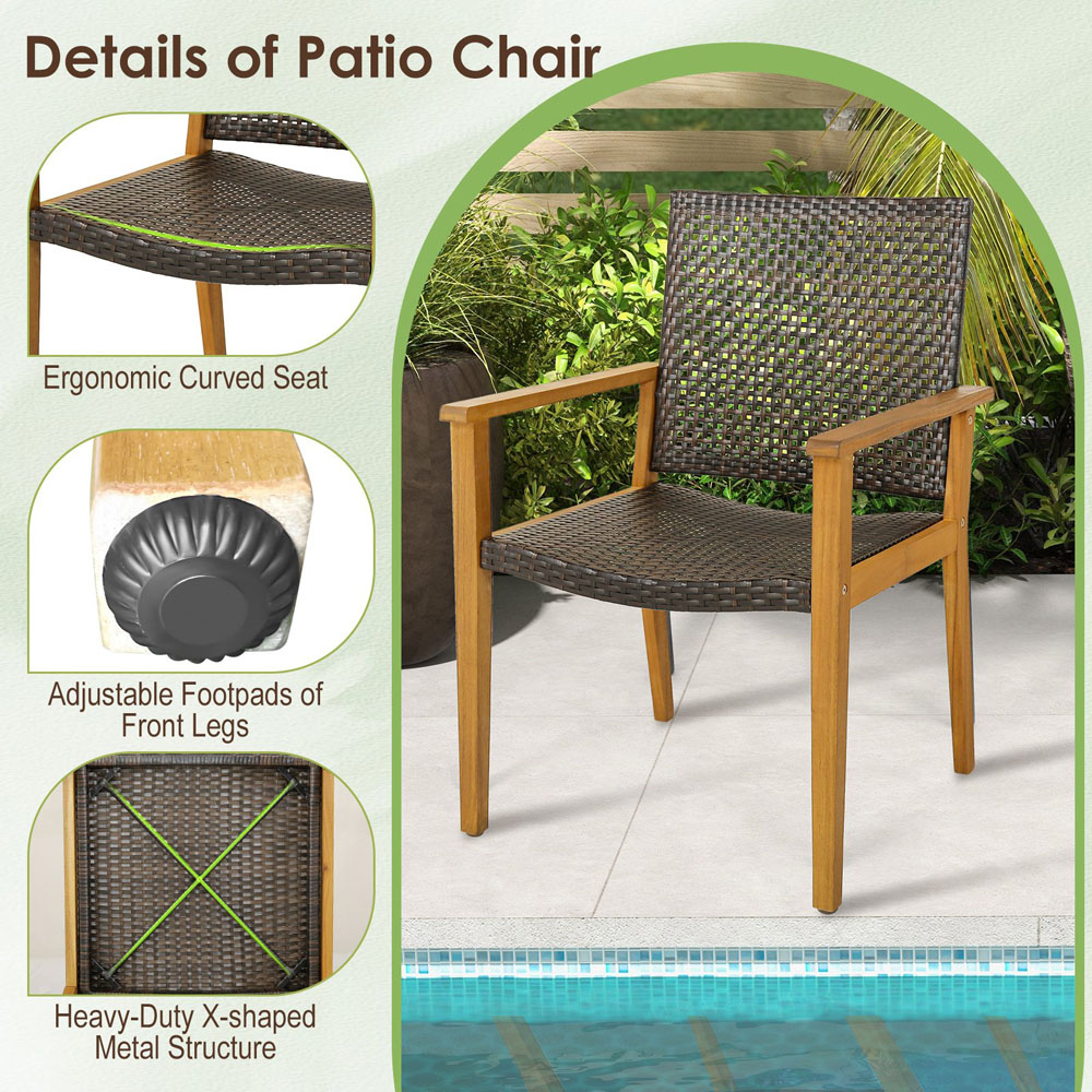 Costway Set of 4 Outdoor Acacia Wood and PE Wicker Chair Image 8