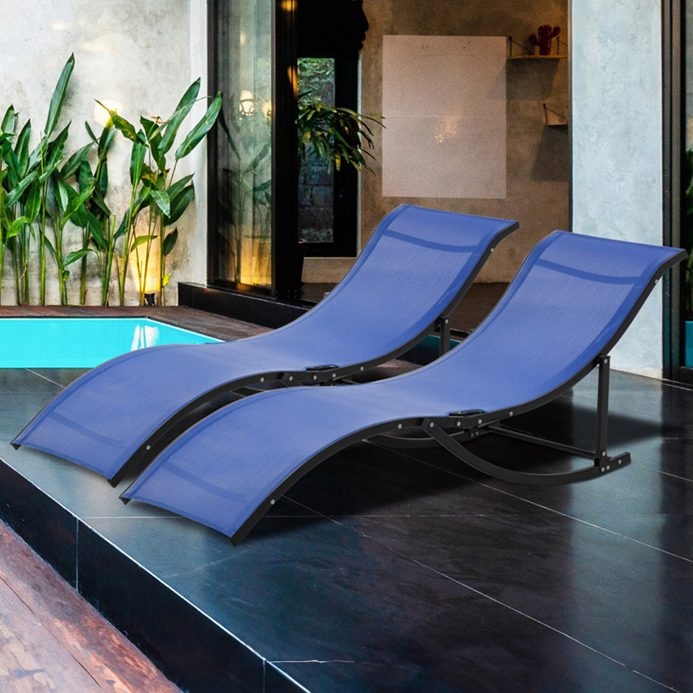 Outsunny Set of 2 Blue S Shaped Foldable Recliner Sun Lounger Image 1