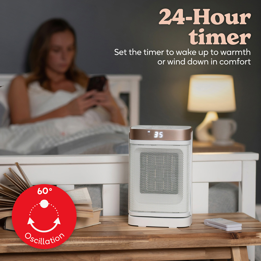 Russell Hobbs RHCH2001WCHAMP White and Champagne Square Oscillating Ceramic Heater 1500W Image 4