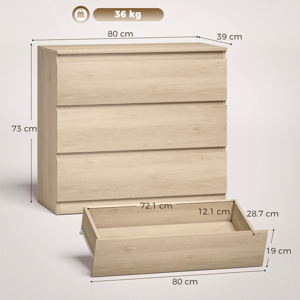 HOMCOM 3 Drawer Oak Storage Organiser Unit Image 8