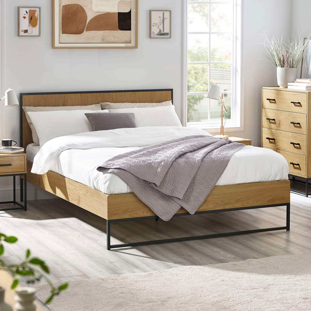 Julian Bowen Harlow Double Oak and Black Bed Frame Image 1