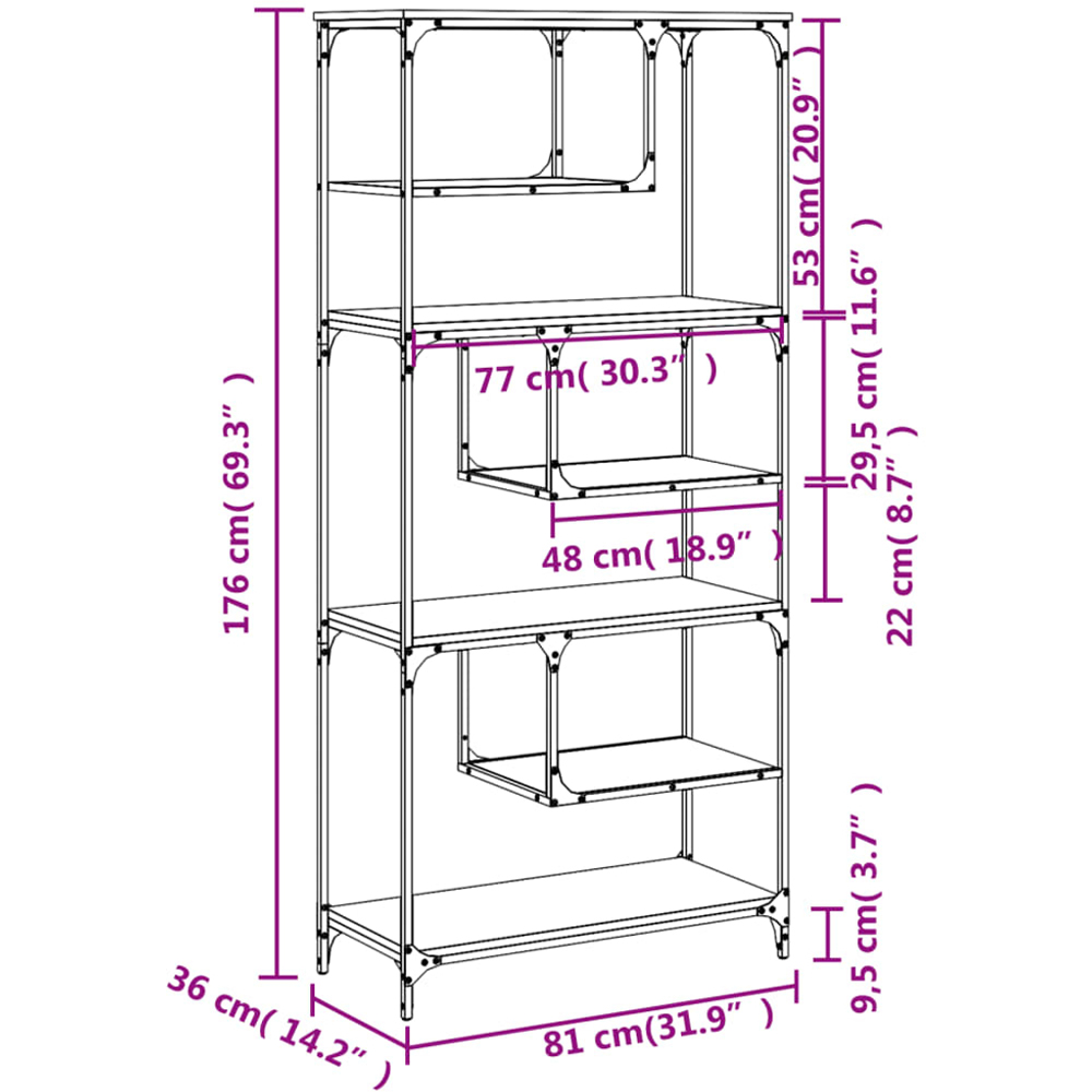 vidaXL 6 Shelf Sonoma Oak Industrial Style Bookcase Image 9