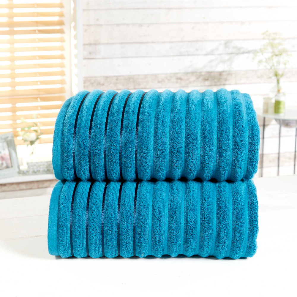 Rapport Home Teal Ribbed Cotton Bath Sheet Image 2
