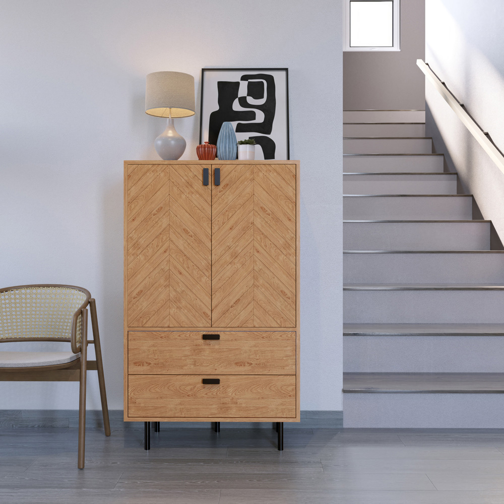Seconique Leon 2 Door 2 Drawer Medium Oak Effect Storage Cabinet Image 9