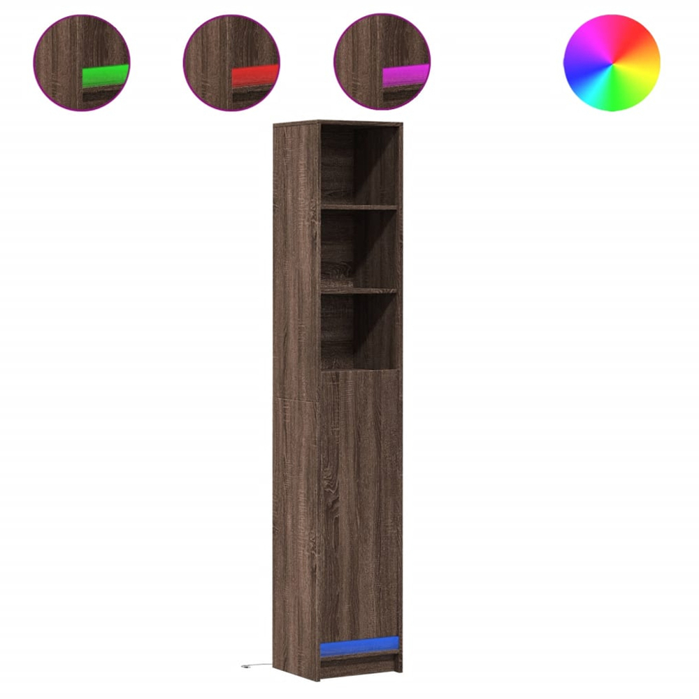 vidaXL Single Door 3 Shelf Brown Oak Sideboard with LED Lights Image 8