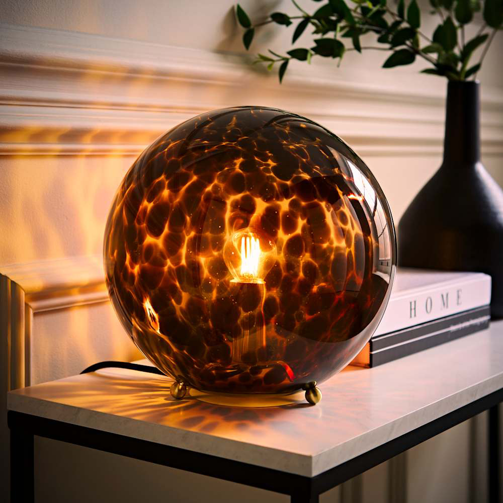 ValueLights Chiara Leopard Print Glass Globe Table Lamp with Bulb Image 2