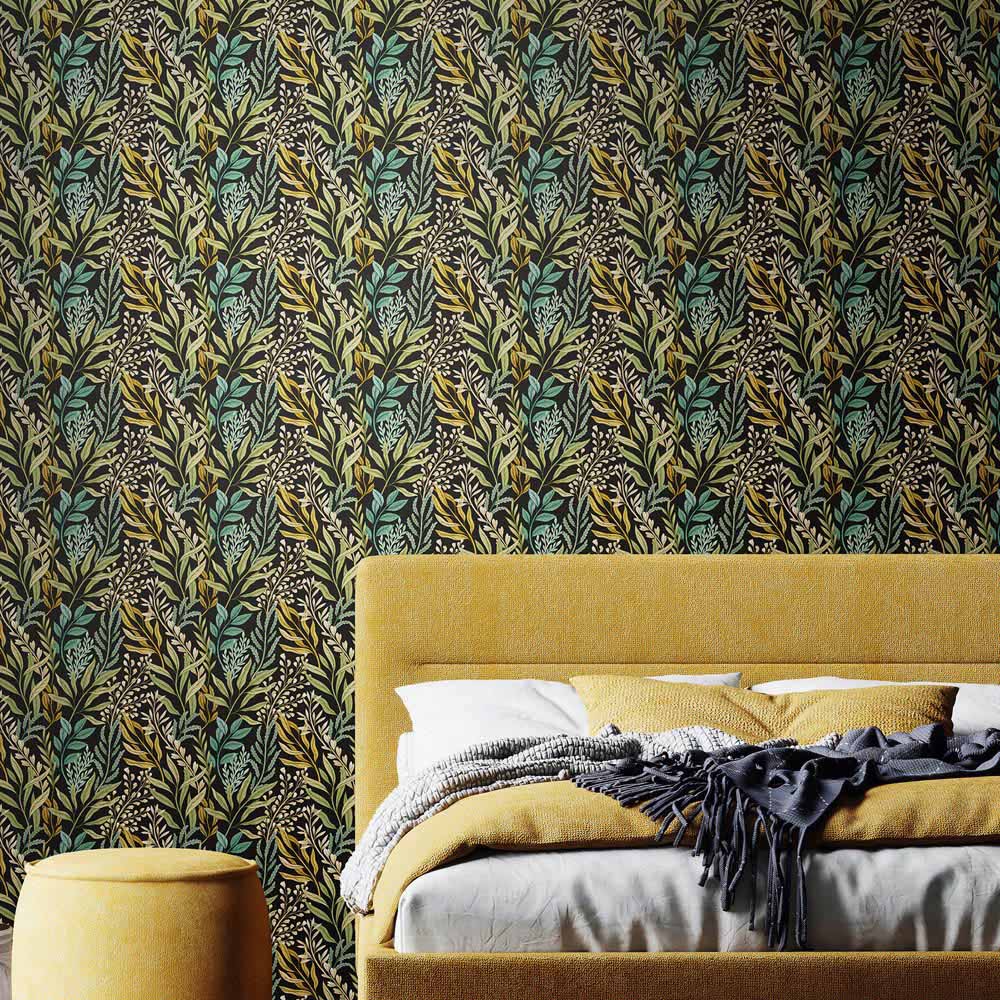Hoopla Walls Oasis Verdant Leaves Noir Mix Wallpaper Image 2
