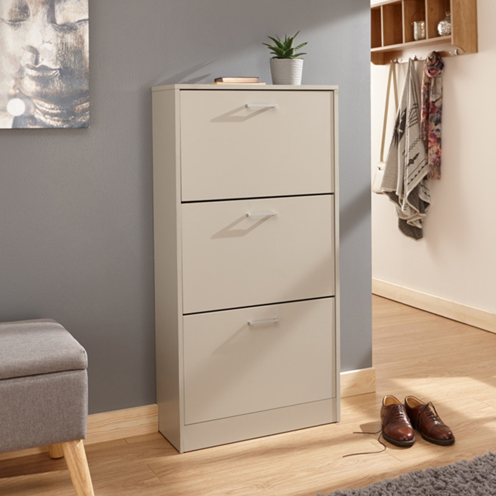 GFW Stirling 3 Tier Grey Shoe Cabinet Image 1