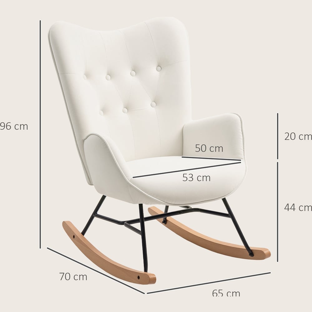 Portland Cream Velvet Upholstered Solid Wood Rocking Chair Image 9