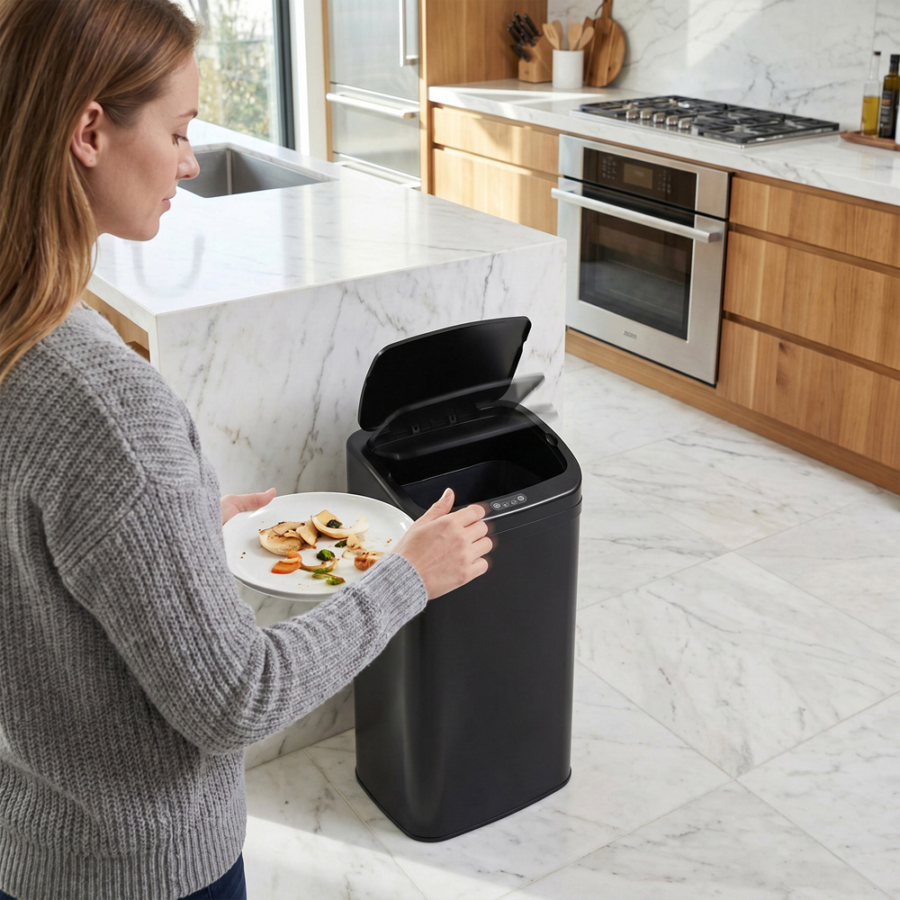 HOMCOM Black Galvanised Steel Kitchen Sensor Bin with Automatic Close 48L Image 7