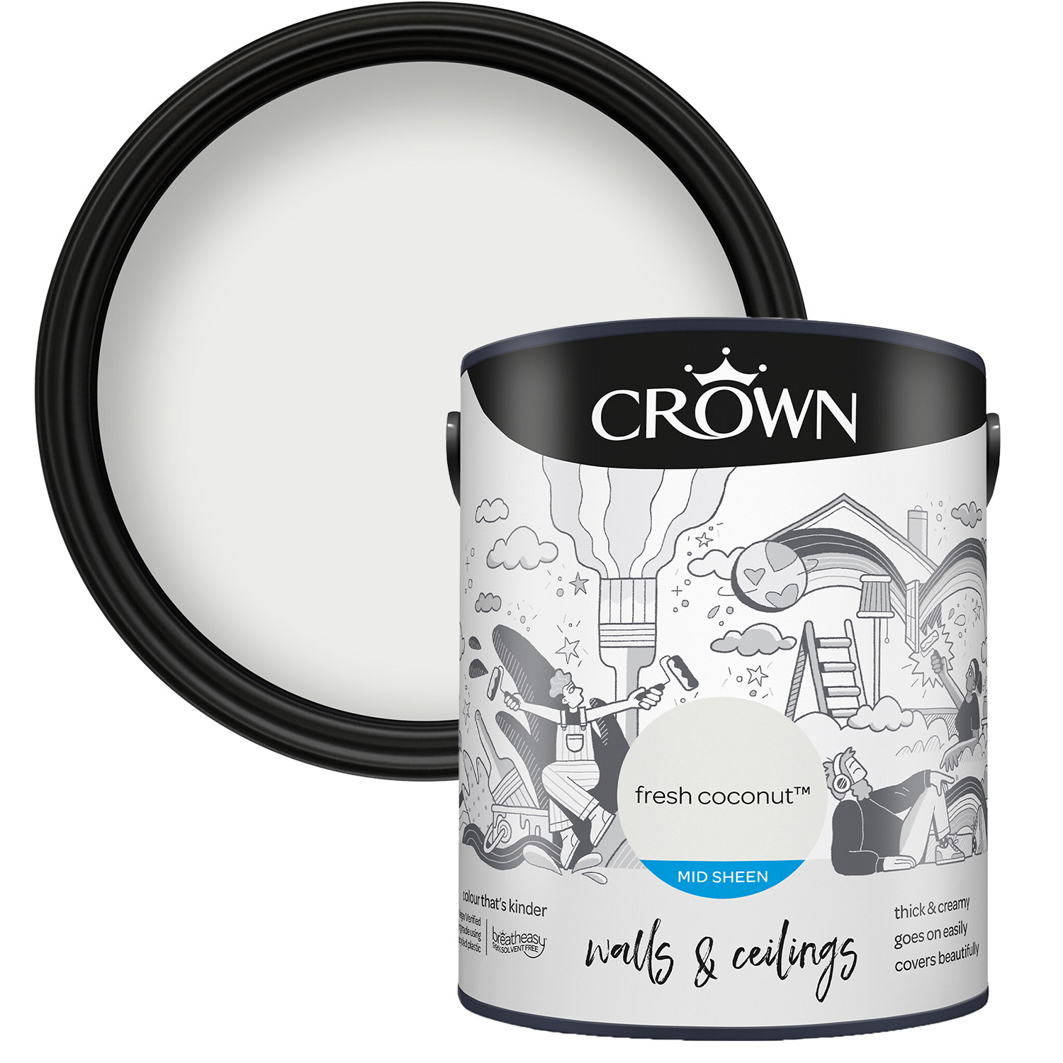 Crown Walls & Ceilings Fresh Coconut Mid Sheen Emulsion Paint 5L Image 1