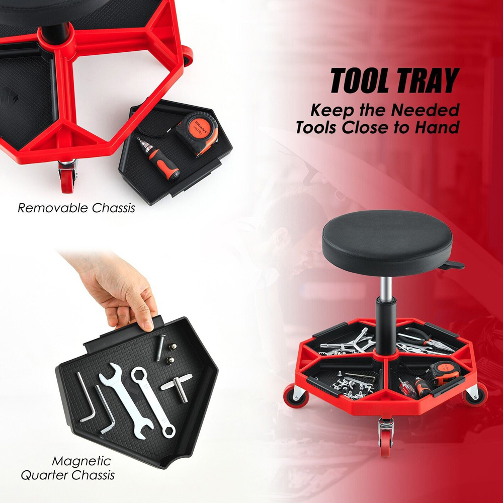 Costway Pneumatic Rolling Mechanic Stool with Padded Seat and Tool Tray Image 2