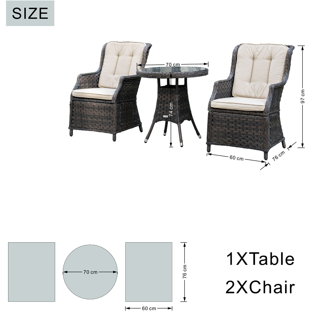 Direct Wicker 2 Seater Brown Rattan Glass Top Bistro Set Image 9